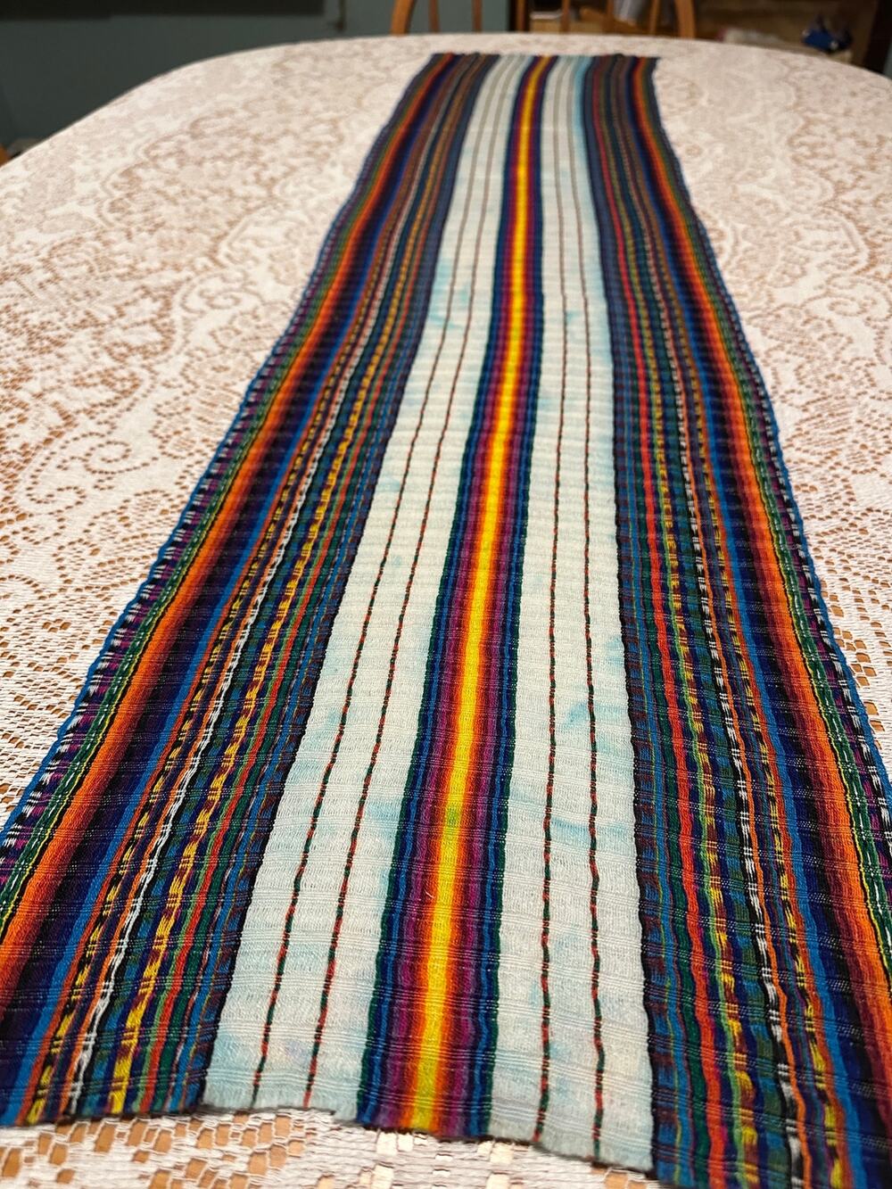 Mexican Serape Table Runner Rainbow Striped Woven Cotton Boho Fiesta Decor 50"